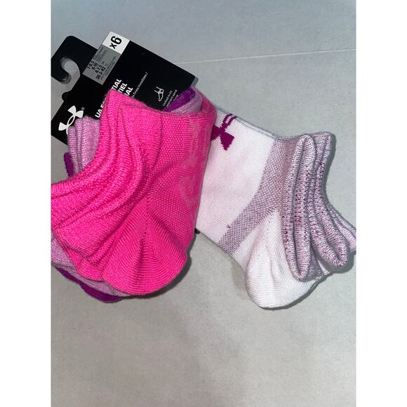 UNDER ARMOUR WOMENS 6 PAIR PINK PURPLE LIGHTWEIGHT NO SHOW SOCKS NEW - Picture 4 of 7
